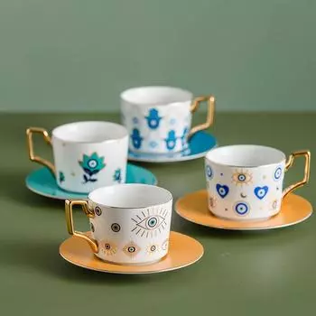 1 комплект чашек и блюдца от сглаза, керамическая кофейная чашка и тарелка в скандинавском стиле, чашки для завтрака, послеобеденного чая, посуда для напитков 250ml