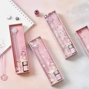 1 комплект чернильной ручки, дизайн наконечника с резьбой, сильное поглощение чернил, стеклянный набор ручек с кристаллами для каллиграфии 2