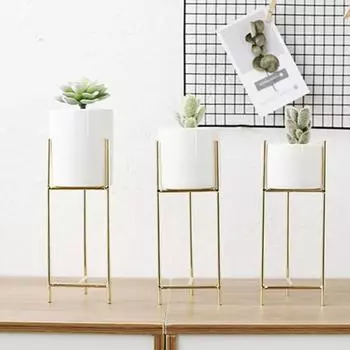 1 комплект цветочного горшка, стильная железная рамка, подставка для цветов, элегантный керамический цветочный горшок для украшения комнаты, домашнего офиса A