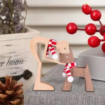 1 комплект деревянная статуя собаки человека резьба головоломка щенок кот мужчины скульптура настольная C