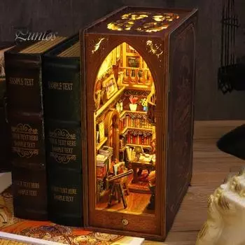 1 комплект деревянного пазла с сенсором человека Световой музыкальный эффект Легко собрать Изысканное мастерство Высокая имитация Декоративный кукольный домик ручной работы «Сделай сам» коричневый