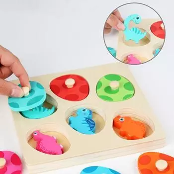1 комплект деревянных досок-пазлов с динозаврами, 3D-доска для игры в яйца динозавров, мелкая моторика, цвет, форма, дошкольное обучение, развивающая игрушка-головоломка A