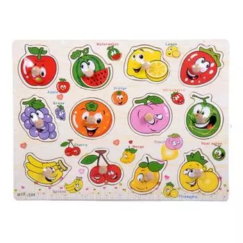 1 комплект деревянных досок-пазлов с животными, мультяшными фруктами, доска для сопоставления, мелкая моторика, цвет, форма, дошкольное обучение, обучающая доска-головоломка, игрушка A