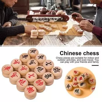 1 комплект деревянных китайских шахмат с пластиковой бумажной шахматной доской для путешествий, традиционные китайские шахматные фигуры сянци, стратегическая настольная игра для подростков и взрослых, подарок S