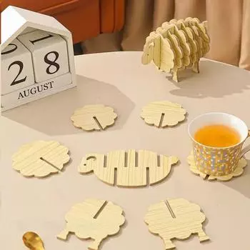 1 комплект деревянных подставок под овечью чашку, подставка под чашку, кухонная декоративная тарелка, креативная подставка под чашку, коврик для кофейной чашки, деревянные украшения для творчества Sheep