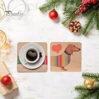 1 комплект деревянных подставок под стакан с изображением таксы, с основанием, устойчивым к ожогам, для столешницы, для собак, кастрюль, кофе, чая, держателей для чашек, подставок для животных, украшений 1 Set