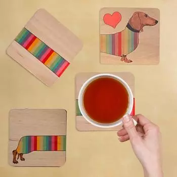 1 комплект деревянных подставок под стакан с изображением таксы, с основанием, устойчивым к ожогам, для столешницы, для собак, кастрюль, кофе, чая, держателей для чашек, подставок для животных, украшений 1 Set