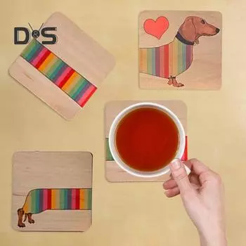 1 комплект деревянных подставок под стакан с изображением таксы, с основанием, устойчивым к ожогам, для столешницы, для собак, кастрюль, кофе, чая, держателей для чашек, подставок для животных, украшений 1 Set