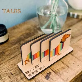 1 комплект деревянных подставок под стакан с радужной таксой и основанием, устойчивых к ожогам, для украшения кухонной столешницы, кастрюли, сковороды, держателя для чашки кофе и чая 1 Set