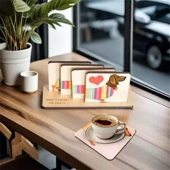 1 комплект деревянных подставок под стакан с радужной таксой и основанием, устойчивых к ожогам, для украшения кухонной столешницы, кастрюли, сковороды, держателя для чашки кофе и чая 1 Set