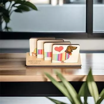 1 комплект деревянных подставок под стакан с радужной таксой и основанием, устойчивых к ожогам, для украшения кухонной столешницы, кастрюли, сковороды, держателя для чашки кофе и чая 1 Set