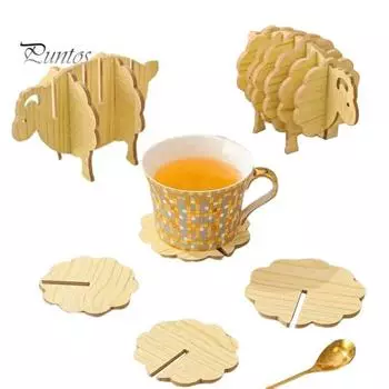 1 комплект деревянных подставок под стаканы с термоизоляцией, настольные подставки под стаканы в виде овечек, сборная игрушка для детей бежевый