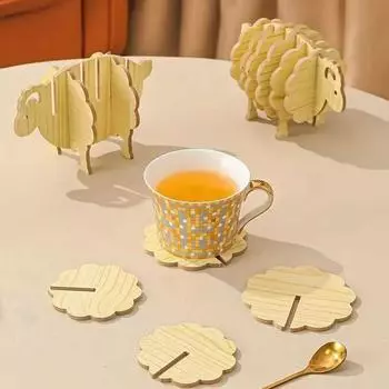 1 комплект деревянных подставок под стаканы с термоизоляцией, настольные подставки под стаканы в виде овечек, сборная игрушка для детей бежевый