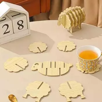 1 комплект деревянных подставок под стаканы с термоизоляцией, настольные подставки в виде овечьей шкуры