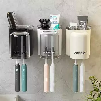 1 комплект держатель для зубных щеток для мытья стаканов настенное хранение зубной пасты многофункциональная стойка для хранения принадлежностей для ванной комнаты чёрный