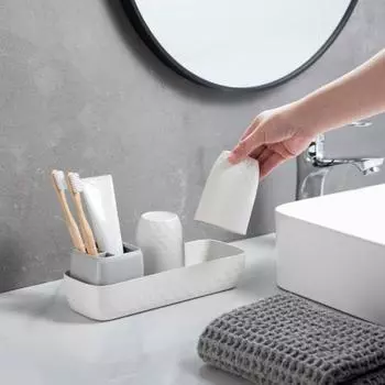 1 комплект, держатель для зубных щеток, двойной поднос для чашек, современная белая полая столешница, электрическая зубная щетка, органайзер для зубной пасты, принадлежности для ванной комнаты белый