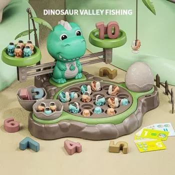 1 комплект, детская игра на рыбалку с динозаврами, подсчет чисел, вращающиеся навыки, обучение, электрическая рыбалка, магнитный динозавр, обучающий мюзикл A