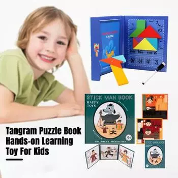 1 комплект, детская магнитная головоломка-головоломка «Танграм», цветная форма, познание, раннее образование, деревянная красочная игра-головоломка, блок-игра для малышей, мальчиков и девочек, рождественский подарок A