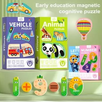 1 комплект, детская магнитная головоломка, игрушка-животное, номер автомобиля, заглавная буква алфавита, ABC, обучение, путешествия, обучающий магнит на холодильник для малышей A