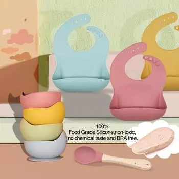 1 комплект, детская миска и нагрудник, детская посуда с индивидуальным именем, Нескользящая посуда, силиконовая детская миска для кормления, посуда, без BPA для детской тарелки