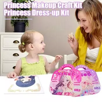 1 комплект, детская сумочка принцессы для макияжа, сделай сам, наклейка для макияжа для девочек, цветная бумага со стразами, платье, игра, макияж, ремесло розовый