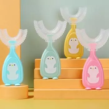 1 комплект, детская зубная щетка с мультяшной ручкой, чистка на 360 градусов, ручная детская U-образная ручная зубная щетка для чистки зубов Small зелёный