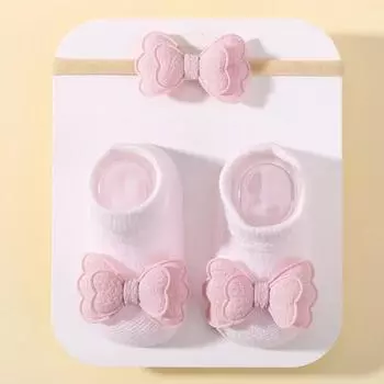 1 комплект детских мягких носков с повязкой на голову, однотонные хлопковые дышащие носки для девочек, милые бантики для младенцев, аксессуары для одежды маленьких девочек 0-1 год