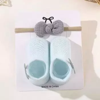 1 комплект детских мягких носков с повязкой на голову, однотонные хлопковые дышащие носки для девочек, милые бантики для младенцев, аксессуары для одежды маленьких девочек 0-1 год