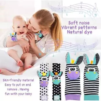 1 комплект детских носков, погремушки на запястье, набор погремушек для поиска ног, детские носки для рук, детские погремушки для новорожденных фиолетовый/зелёный