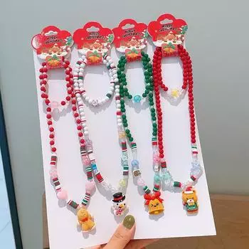 1 комплект детских рождественских украшений, мультяшная универсальная рождественская елка, Санта-Клаус, ручная работа, ожерелье из бисера, браслет, подарки