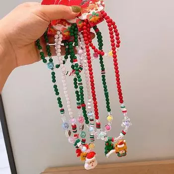 1 комплект детских рождественских украшений, мультяшная универсальная рождественская елка, Санта-Клаус, ручная работа, ожерелье из бисера, браслет, подарки A3