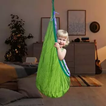 1 комплект детских терапевтических качелей со светодиодной полосой для помещений и улицы, подвесное кресло-гамак для дерева с подушкой, для детей и взрослых с особыми потребностями, сенсорные качели синий