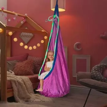 1 комплект детских терапевтических качелей со светодиодной лентой для внутреннего и наружного использования, потолочное дерево синий