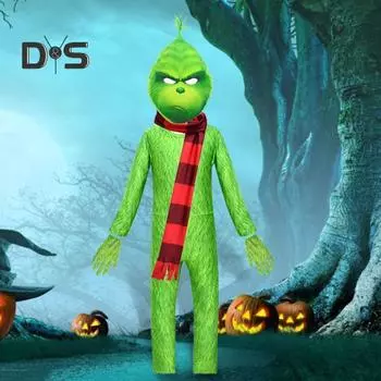 1 комплект детский комбинезон на Хэллоуин зеленый пушистый зверь косплей костюм включает в себя маска перчатки шарф набор фото реквизит одежда для выступлений 120 cm