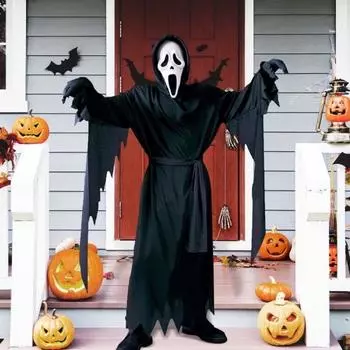 1 комплект, детский костюм на Хэллоуин, жуткий призрак, косплей, маска, перчатки, пояс, халат, карнавальный костюм для вечеринки, дом с привидениями, детский наряд S чёрный