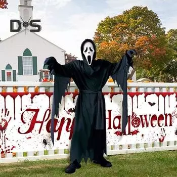 1 комплект, детский костюм на Хэллоуин, жуткий призрак, косплей, маска, перчатки, пояс, халат, карнавальный костюм для вечеринки, дом с привидениями, детский наряд S чёрный