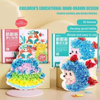 1 комплект, детский рисунок на бумаге для девочек с набором для рукоделия, красочная тканевая ручка, сказочная принцесса/мультяшное животное A