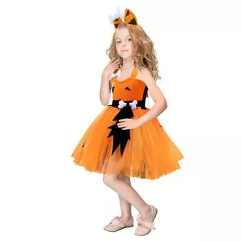 1 комплект, детское платье на Хэллоуин, очаровательное сетчатое фатиновое платье принцессы на Хэллоуин для девочек, украшение для вечеринки, фестиваля 3-4 Years оранжевый