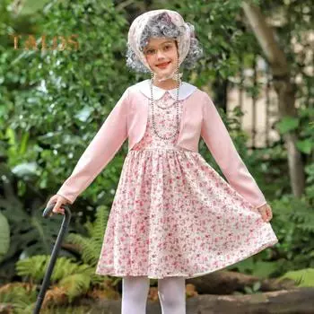 1 комплект детского костюма для косплея включает в себя пальто, платье, головной убор, парик, палку, ожерелье, очки, наряд для старой леди, аксессуары для бабушки в честь 100-го дня школы 110cm 1 Set