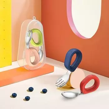 1 комплект детской ложки, пищевая нержавеющая силиконовая вилка, не содержащая BPA, набор ложек, детская посуда для дома зелёный