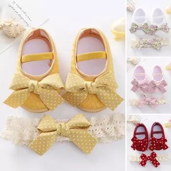 1 комплект детской обуви, супермягкая нескользящая сетчатая ткань с бантом, обувь для новорожденных с повязкой на голову, комплект детских товаров L жёлтый