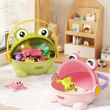 1 комплект детской прыгающей лягушки с ведром для хранения, батарейки не требуются, нажмите, чтобы спрыгнуть, зеленая лягушка, игрушка, интерактивная, обучающая, красочная, жаба для родителей и детей зелёный
