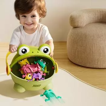 1 комплект детской прыгающей лягушки с ведром для хранения, батарейки не требуются, нажмите, чтобы спрыгнуть, зеленая лягушка, игрушка, интерактивная, обучающая, красочная, жаба для родителей и детей зелёный