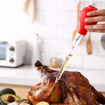 1 комплект, дизайн чешуи индейки, легко чистится, портативная капельница для масла индейки с чистящей щеткой, принадлежности для барбекю синий