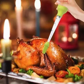 1 комплект, дизайн чешуи индейки, легко чистится, портативная капельница для масла индейки с чистящей щеткой, принадлежности для барбекю синий