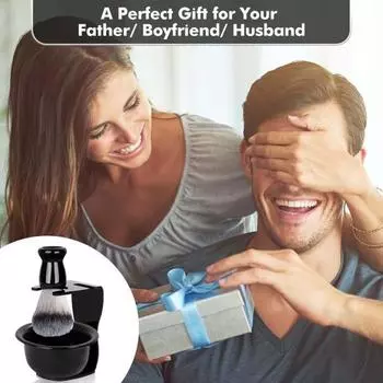 1 комплект для бритья для мужчин с бритвой, синтетической щетиной, помазком для бритья, подставкой для мыла A чёрный
