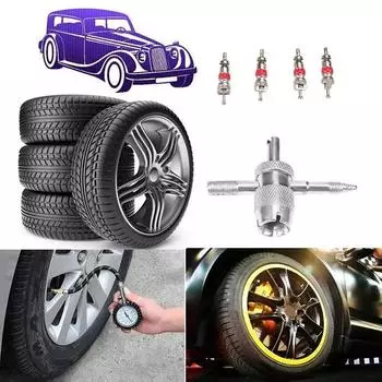 1 комплект для обслуживания вентилей шин 4 сердечника клапана 4 колпачка клапана 1 стержень для автомобиля мотоцикла автобуса грузовика отвертка инструмент для ремонта шин B