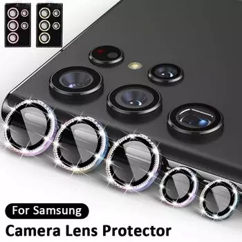 1 комплект для Samsung Galaxy S24 S23 Ultra S24 S23 Plus Bling Glitter Diamond Metal Lens Camera Protector Ring с закаленным стеклом S23 чёрный