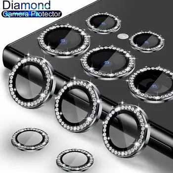 1 комплект для Samsung Galaxy S24 S23 Ultra S24 S23 Plus Diamond Camera Lens Metal Ring Protector Cap с закаленным стеклом S23 чёрный