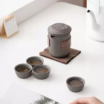1 комплект, дорожный чайный сервиз, чайник, пищевой, устойчивый к высоким температурам, с маленькой насадкой, толстые керамические чайные чашки, портативная дорожная посуда для напитков A